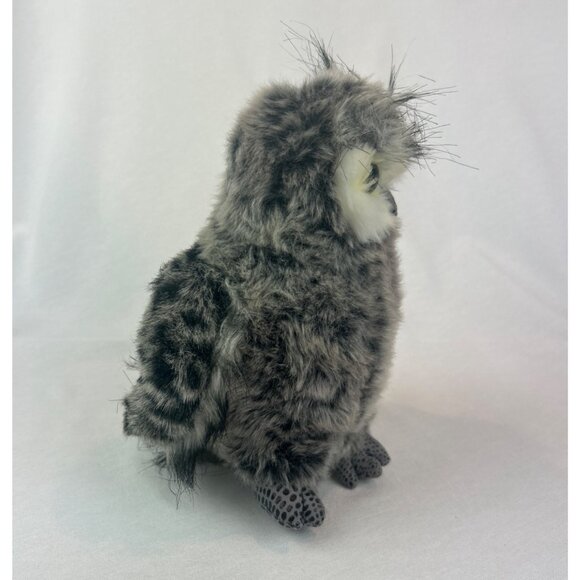 Realistic Aurora Great Horned Owl Plush Toy Yellow Eyes Fluffy Faux Fur Gray Whi - Picture 5 of 10